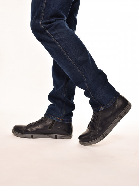МБ201Т Ботинки мужские, синие, натуральная кожа, мех