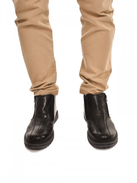 ТР55МТ Ботинки мужские, черные, натуральная кожа, натуральный мех